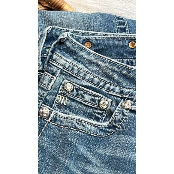 MissMe Boot Jeans Size 27 Rose Embellishments to back Boho Festival Biker Club C - Picture 7 of 11